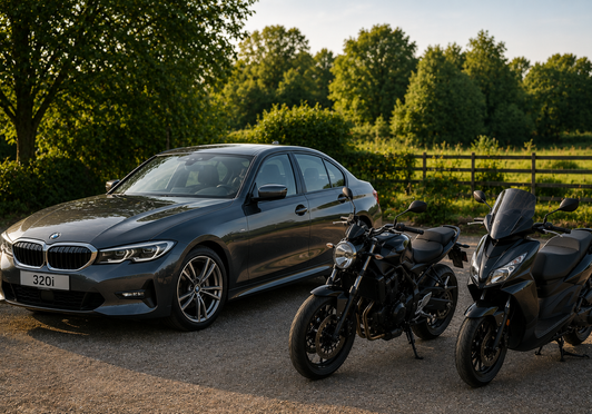 Wagen, motor en scooter